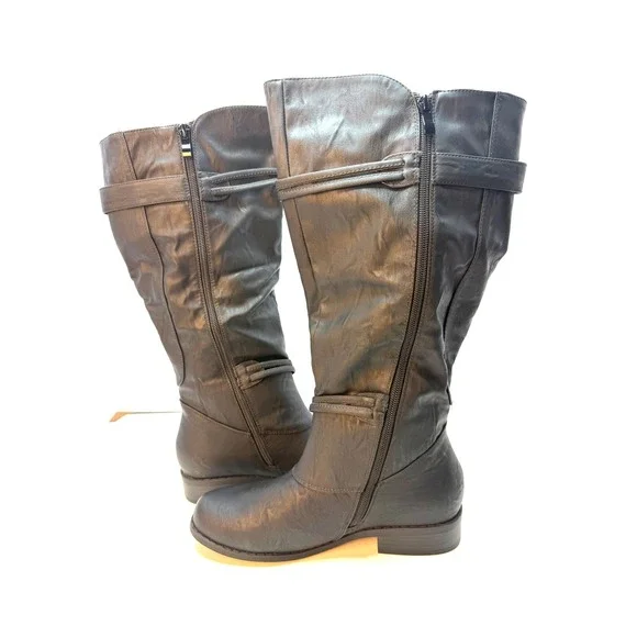 Journee Collection Women's Bite Wide Calf Knee High Buckle Boots 7.5 Black NWT - Picture 2 of 7